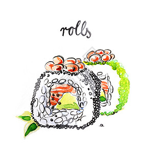 寿司紫菜水彩手绘卷插图设计图片