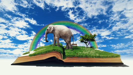 用大象在草地上打开的书图片