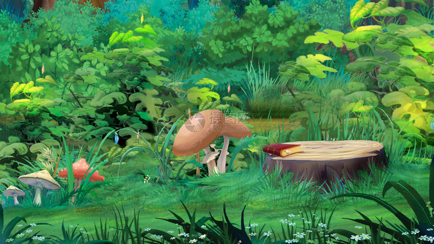 在森林角的蘑菇数码绘画图片