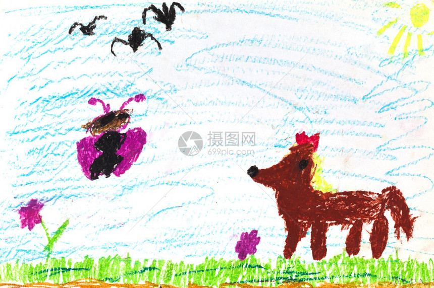 儿童绘画阳光明日的狐狸图片