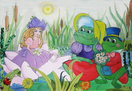 藤井莉娜画一个小女孩从童话故事桑贝莉娜的图像在百合插画