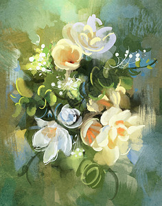 彩色抽象花朵的数字绘画插图图片