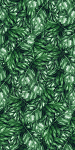 水彩绿叶热带异国植物无缝图案图片