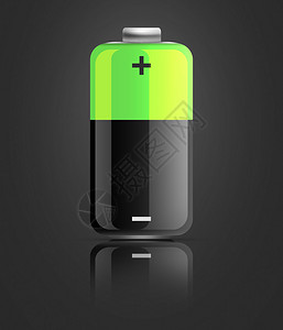 黑色背景上的绿色电池图标显示带反射图片