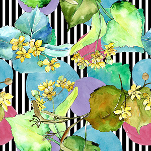 水彩椴树绿叶植物园花卉叶子无缝背景图案织物壁纸打印纹理背景纹理包装图背景图片
