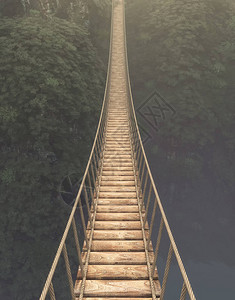 悬在山间的索桥这是一个3d渲染插图图片