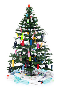 装饰圣诞树的塑料瓶废物环境概图片