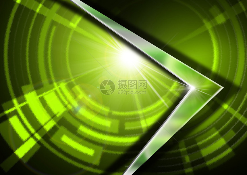 绿色玻璃几何形状和反射金属箭形的绿玻图片