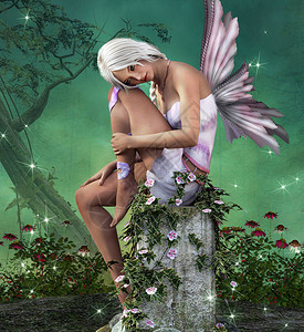仙女坐在森林的图片