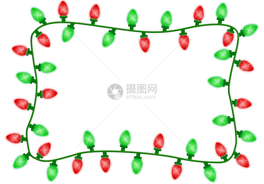 红色和绿色的圣诞灯光边界被隔绝在白图片