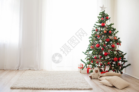 圣诞树礼物白色房间图片