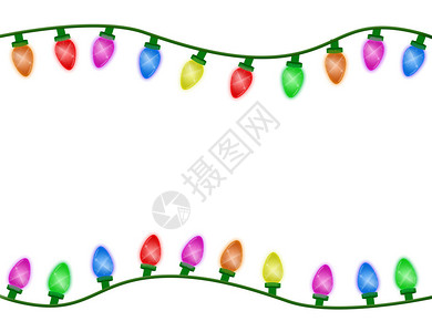 多彩圣诞灯光边界隔绝在白背景图片