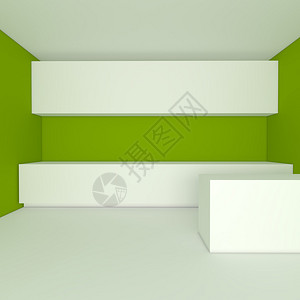 带绿色墙壁的厨房的空荡的室内设计图片