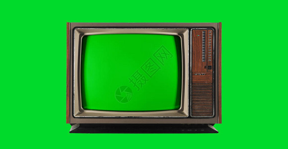 带有绿屏的旧老式电视用于色度键图片