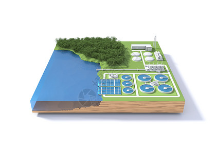 废水处理厂概念3D插图设计图片
