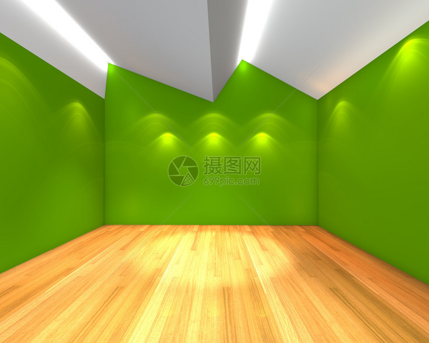室内装有空房间的绿色墙壁图片