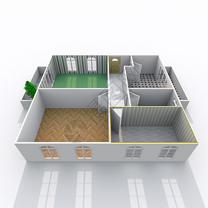 空无屋顶家庭公寓的3d室内渲染与材料图片