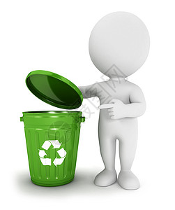 3d绿回收垃圾桶孤立的背景图片