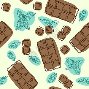 可可味麻薯巧克力和薄荷味的无缝图案背插画