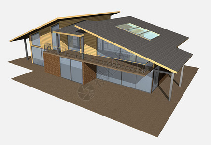 木材的房子3d模型渲染白色图片