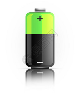 白色背景上的绿色电池图标显示带反射图片