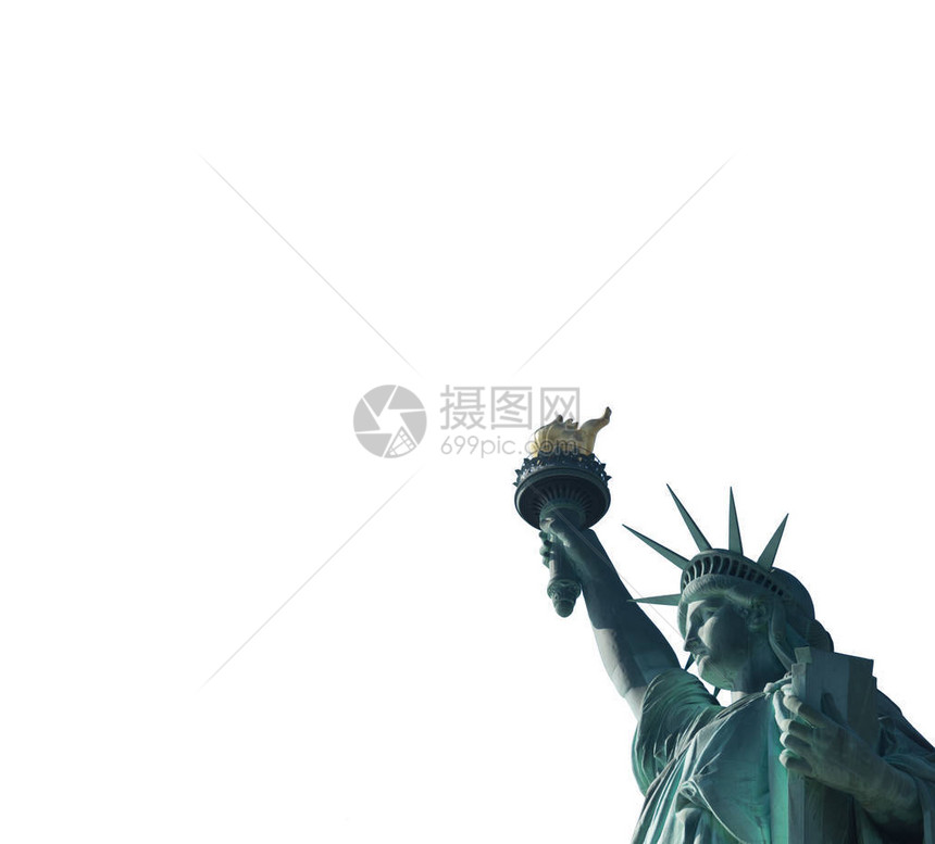 自由女神像孤立在白色背景侧面图片