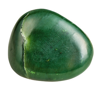 阳起石天然宝石的宏观拍摄白色背景中分离的绿色软玉玉背景