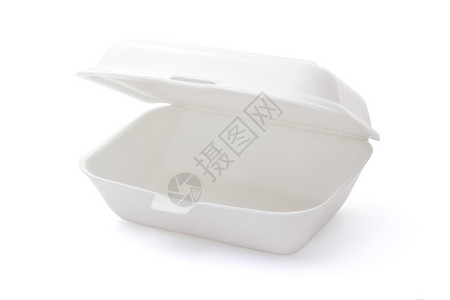 在白地上隔离的开放式和空的聚苯乙烯泡沫塑料餐盒图片