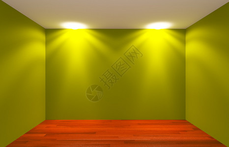 带木地板的绿色空房间照明图片