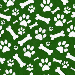 绿色和白狗Paw打印和Bones轮式重复背景图片