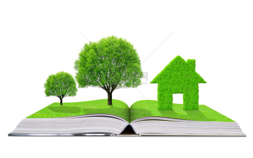 有树木和房子的生态书被白图片