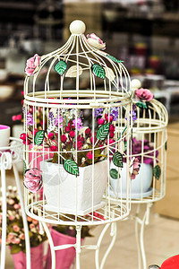 婚礼装饰商店里漂亮的装饰鸟笼图片