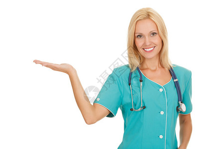 女医生手上握着白色背景手持图片