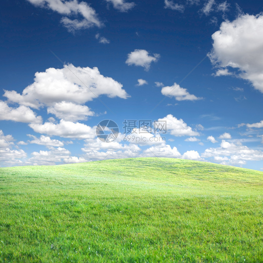 绿草和蓝天有白云背景图片