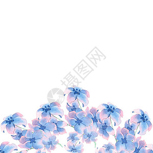 春天蓝色花框水彩背景图片