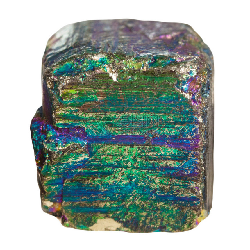 天然岩石标本的宏观拍摄白色背景上分离的彩虹彩虹图片