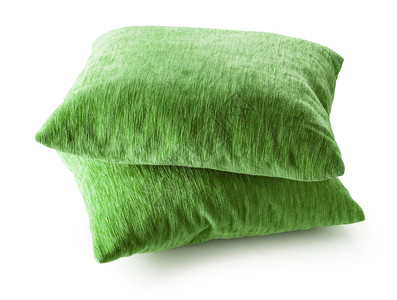 白色背景上柔软的空白绿色枕头图片