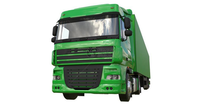 装有半拖车的大型绿色卡车用于放置图形的图片