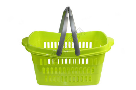 绿塑料购物篮孤立于w图片