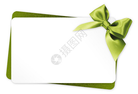 礼品卡与孤立的白色背景上的绿色丝带蝴蝶结图片