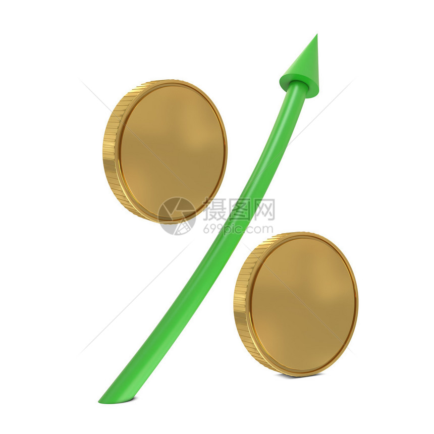金硬币和绿箭的百分号标志图片