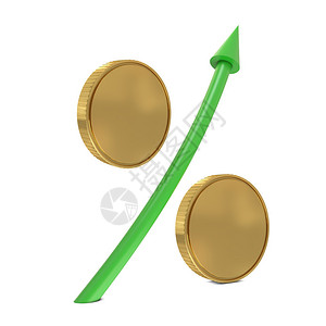 金硬币和绿箭的百分号标志背景图片