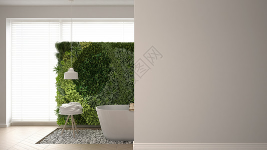 前墙上带垂直花园的浴室图片