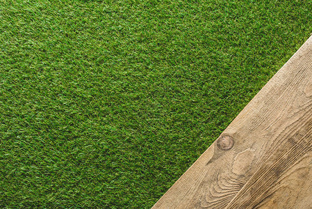 绿色草坪和木板背背景图片