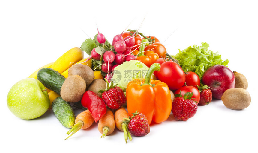 白种水果和蔬菜的成图片