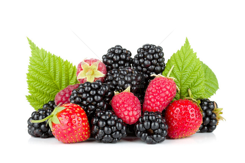 黑莓覆盆子和草莓在白色背景上被隔离图片