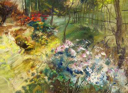花卉园油画艺术背景图片