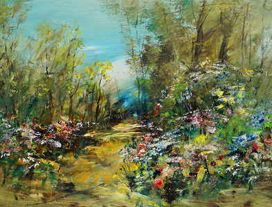 花园里的花朵油画艺术背景图片