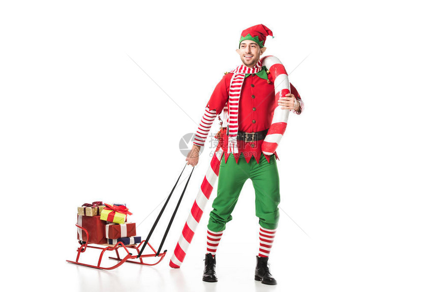 穿着圣诞精灵服装的快乐男人图片