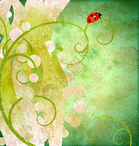 绿色水彩垃圾背景与红色瓢虫图片